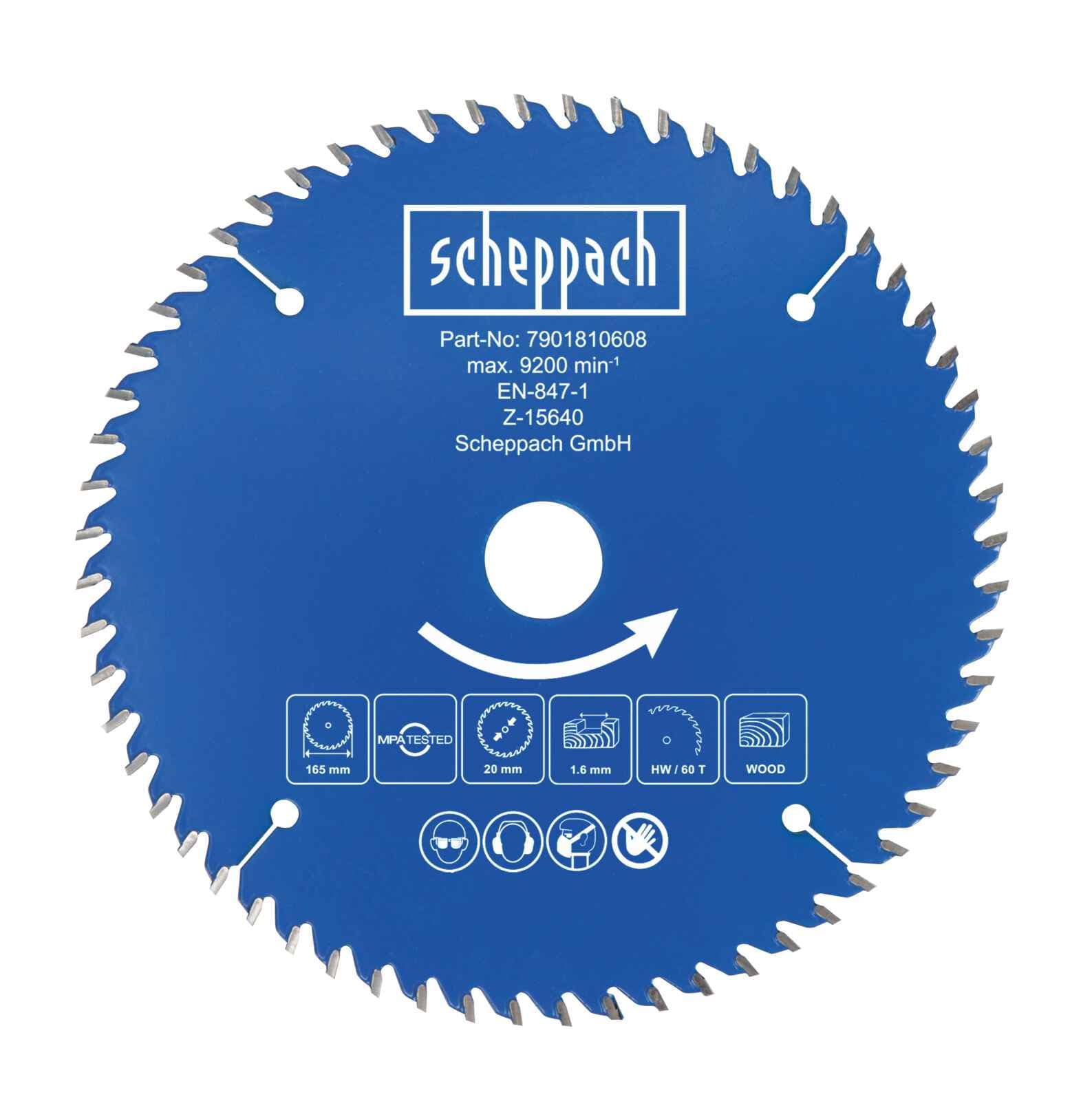 Disco Sierra Circular 6 1/2" 60 Dientes para Madera Scheppach — detalle