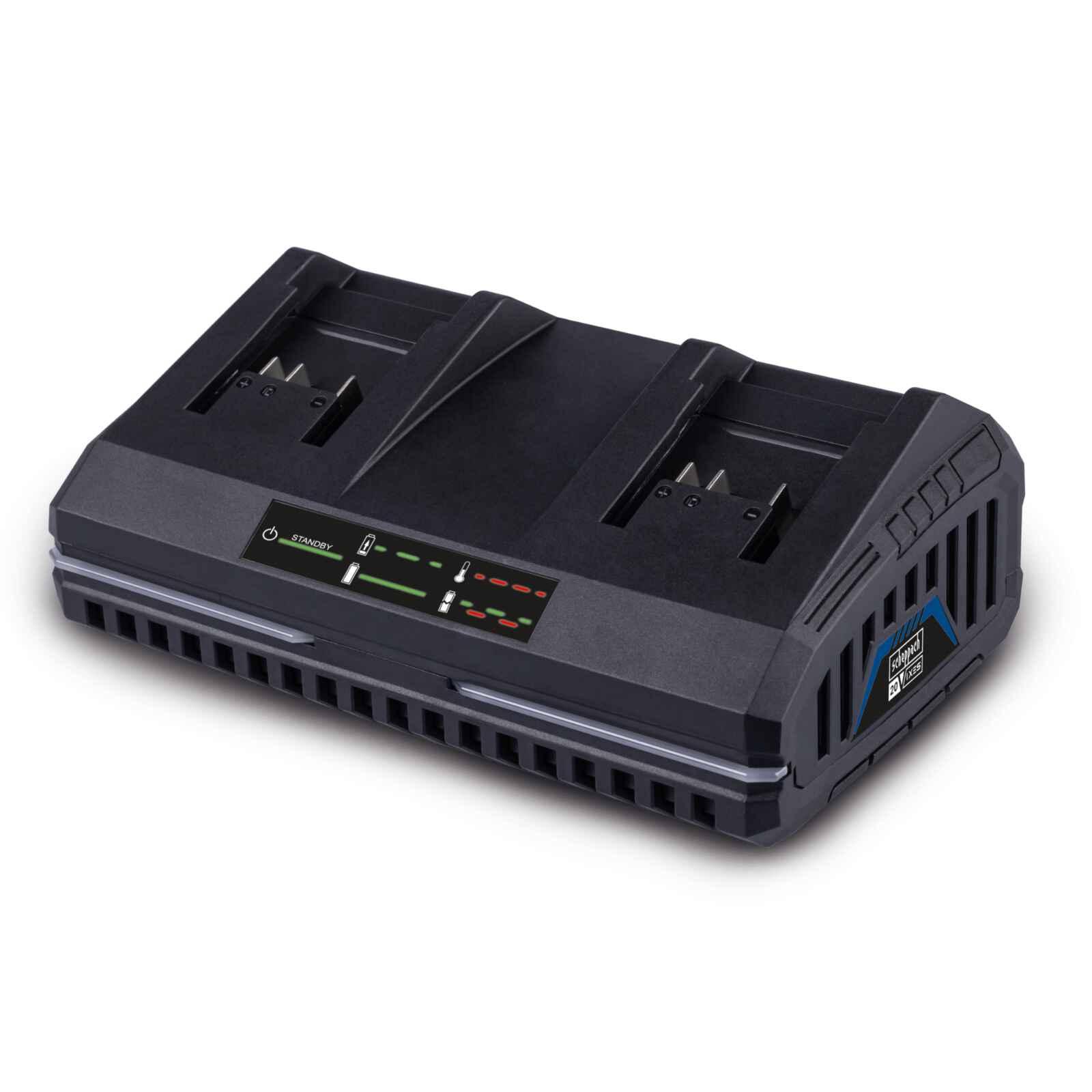 Cargador Rápido Doble Scheppach 20V — vista lateral